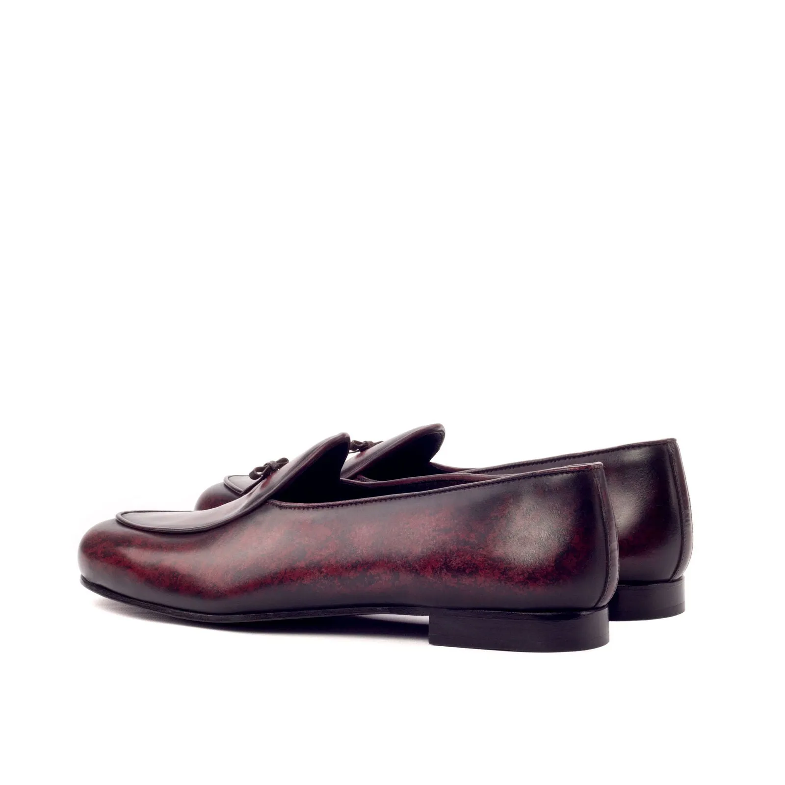 Men's Belgian Slippers Patina Leather Wide Plus Size Dark Brown Burgundy 3389