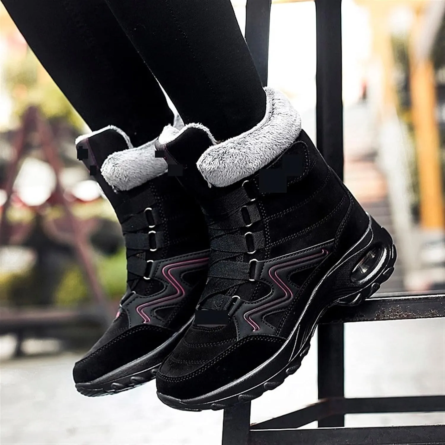 Mens Boots Winter Leather Women's Boots Plush Warm Snow Boots Comfortable Women's Ankle Boots Outdoor Waterproof Sports Shoes.