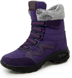 Mens Boots Winter Leather Women's Boots Plush Warm Snow Boots Comfortable Women's Ankle Boots Outdoor Waterproof Sports Shoes.