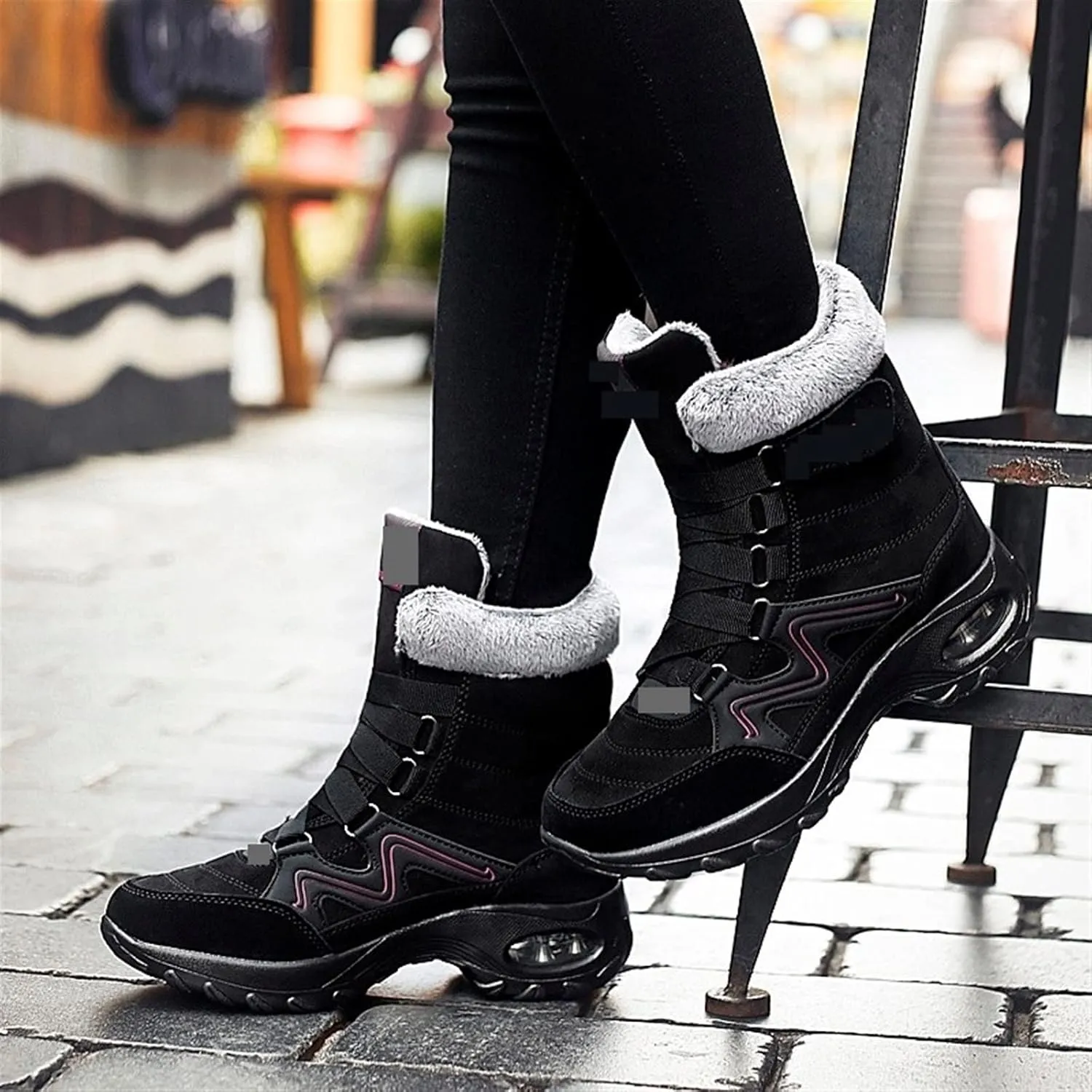Mens Boots Winter Leather Women's Boots Plush Warm Snow Boots Comfortable Women's Ankle Boots Outdoor Waterproof Sports Shoes.