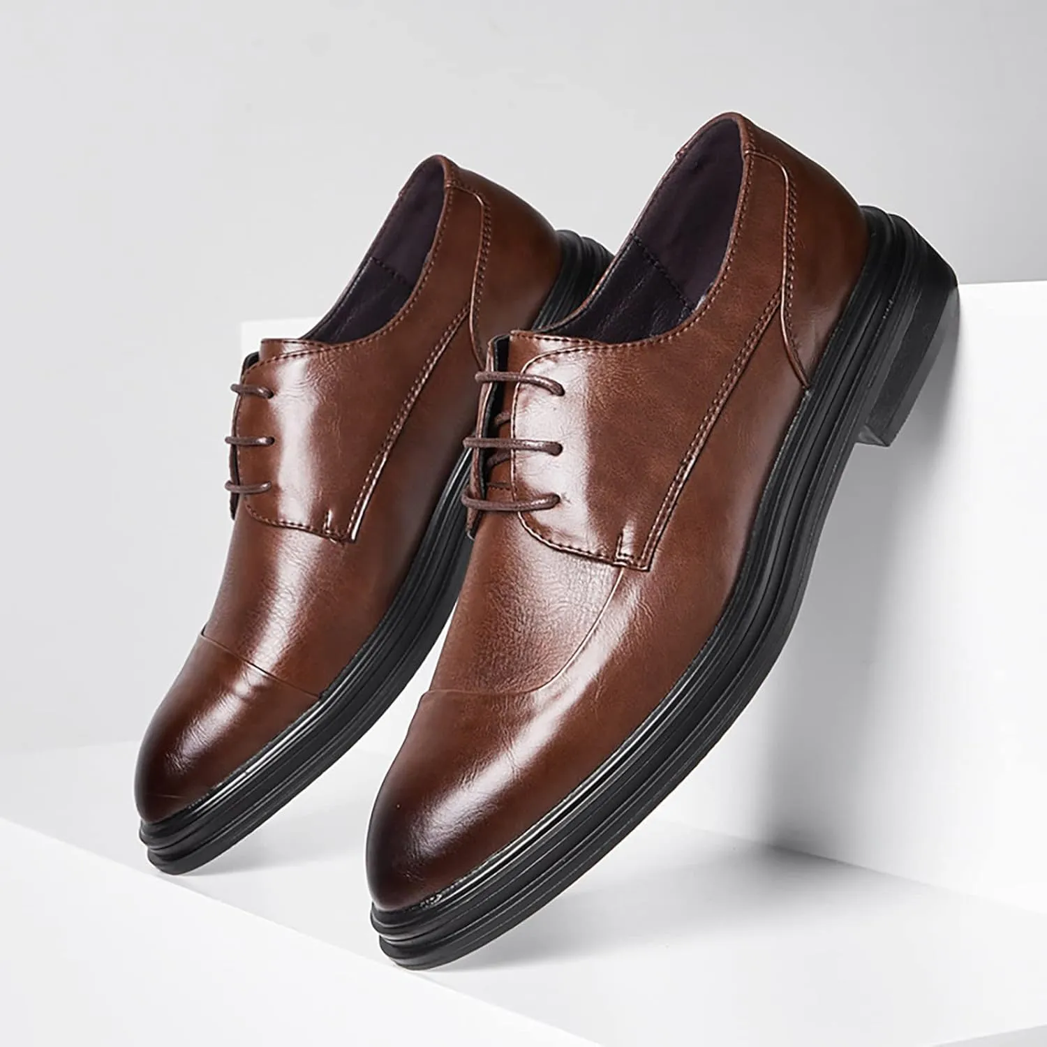 Mens Business Cap Toe Derby Comfortable Street Derby Non Slip Thick Sole Dress Leather Shoes Durable Matte Leather Shoes for Men Dress Boots Elegant Formal Shoe Daily Work Footwear