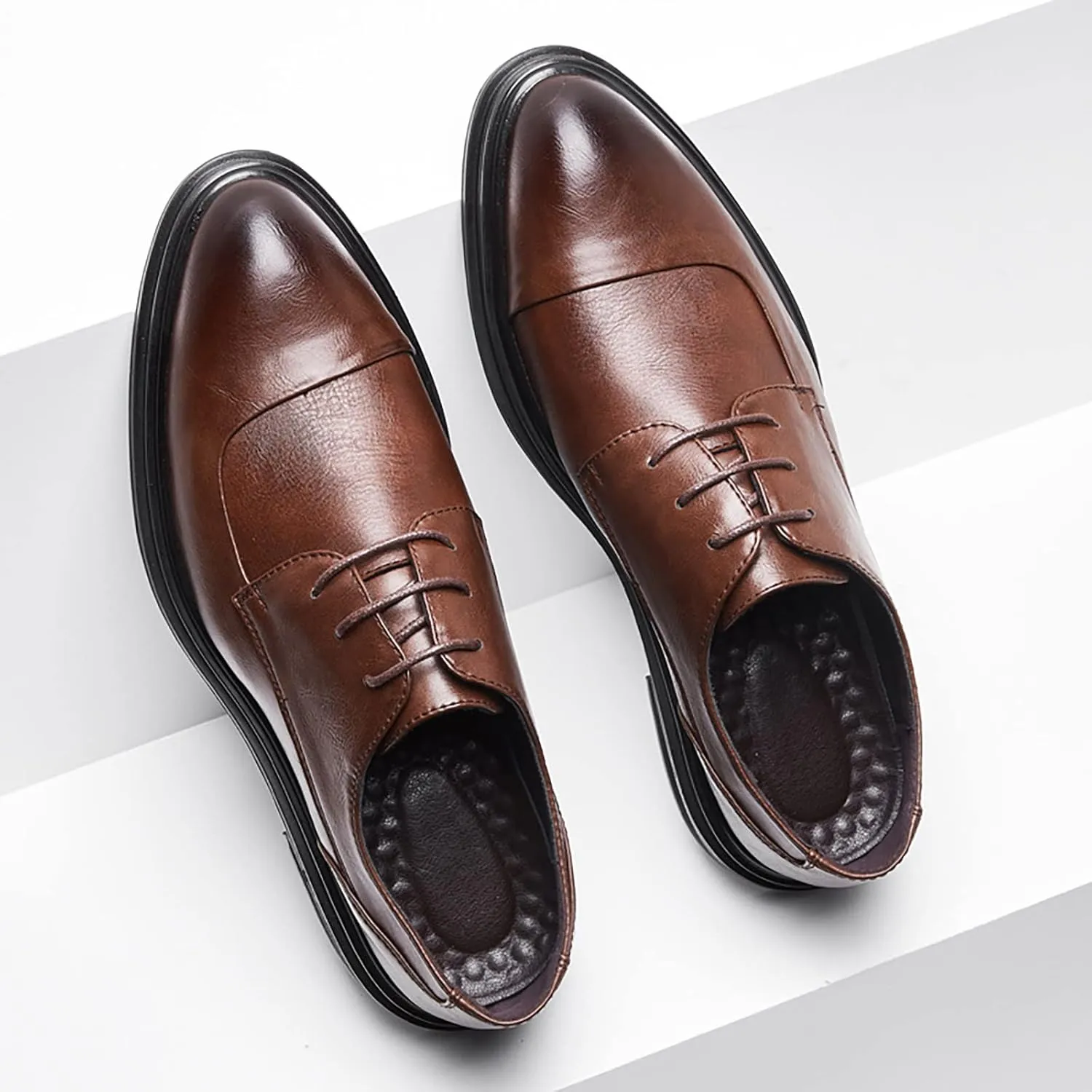 Mens Business Cap Toe Derby Comfortable Street Derby Non Slip Thick Sole Dress Leather Shoes Durable Matte Leather Shoes for Men Dress Boots Elegant Formal Shoe Daily Work Footwear