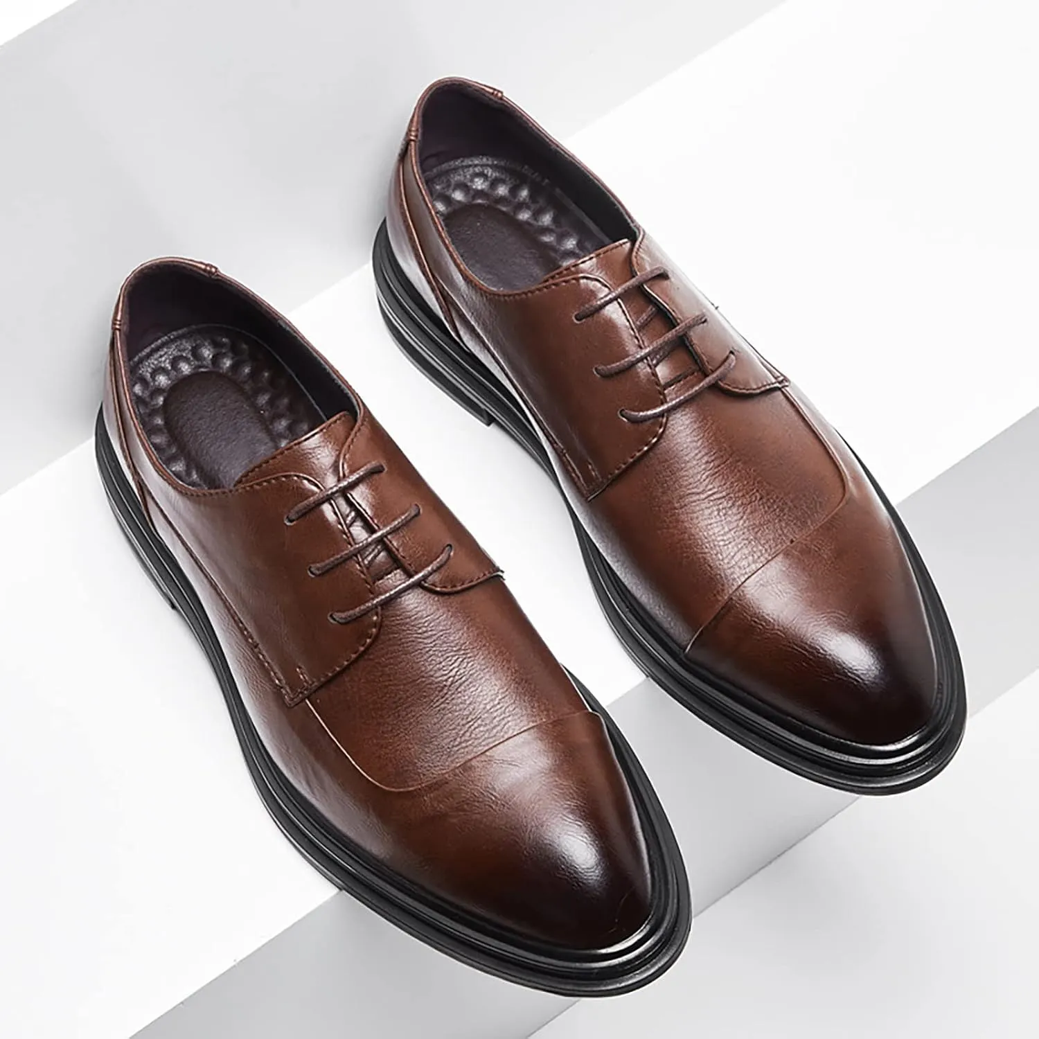 Mens Business Cap Toe Derby Comfortable Street Derby Non Slip Thick Sole Dress Leather Shoes Durable Matte Leather Shoes for Men Dress Boots Elegant Formal Shoe Daily Work Footwear
