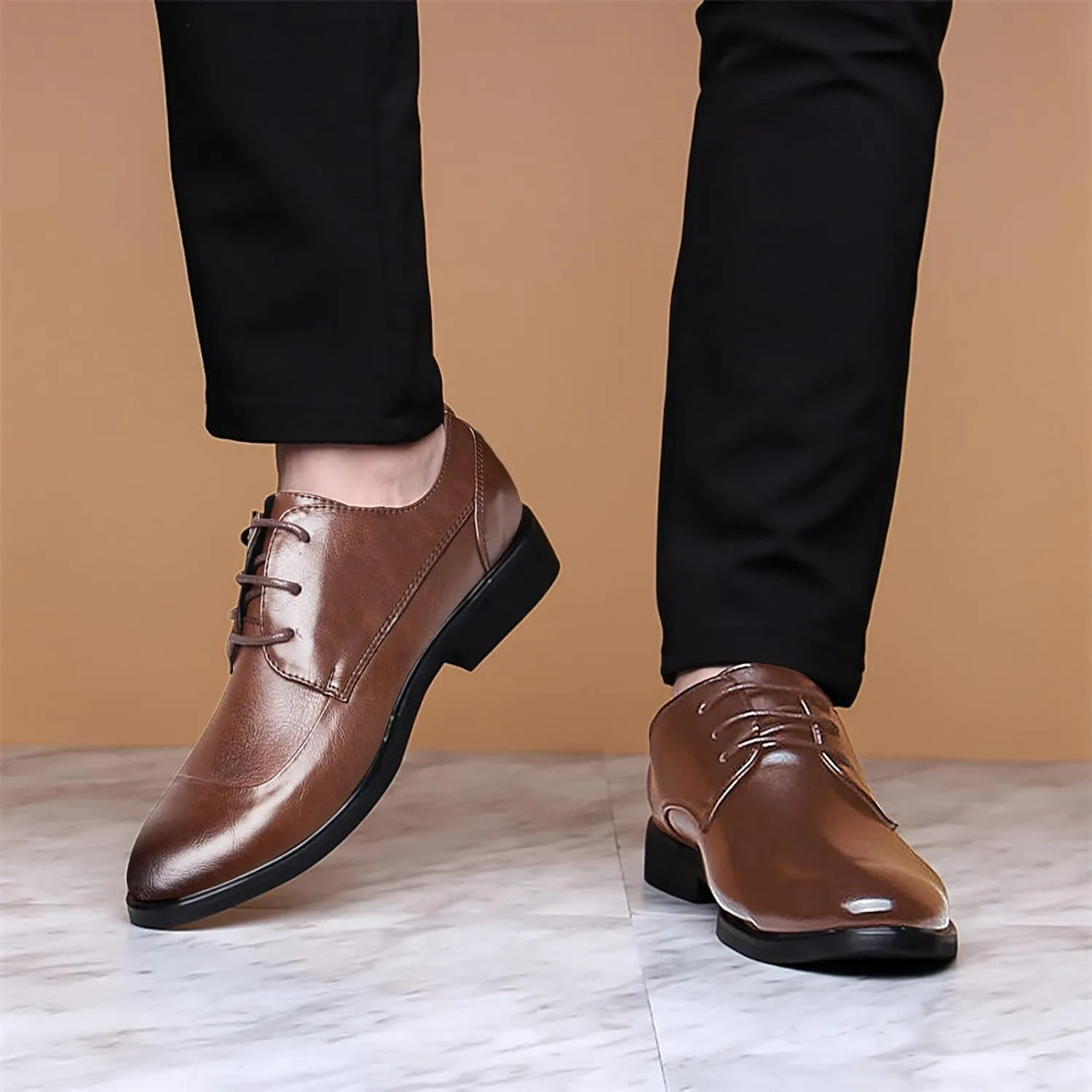 Mens Business Cap Toe Derby Comfortable Street Derby Non Slip Thick Sole Dress Leather Shoes Durable Matte Leather Shoes for Men Dress Boots Elegant Formal Shoe Daily Work Footwear