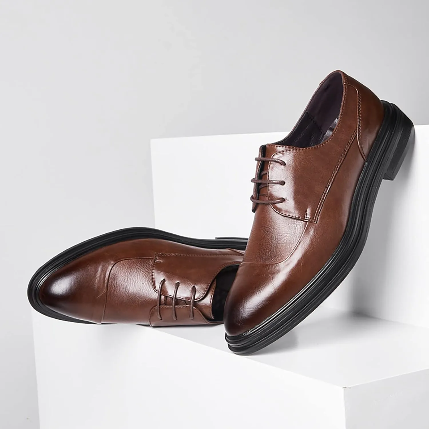 Mens Business Cap Toe Derby Comfortable Street Derby Non Slip Thick Sole Dress Leather Shoes Durable Matte Leather Shoes for Men Dress Boots Elegant Formal Shoe Daily Work Footwear