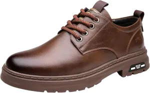 Mens Casual Plain Toe Derby with Comfort Thick Sole Arch Support Leather Shoes for Men Daily Work Supple Business Formal Derby Lacu up Leather Low Top Boots Durable Non Slip Sole