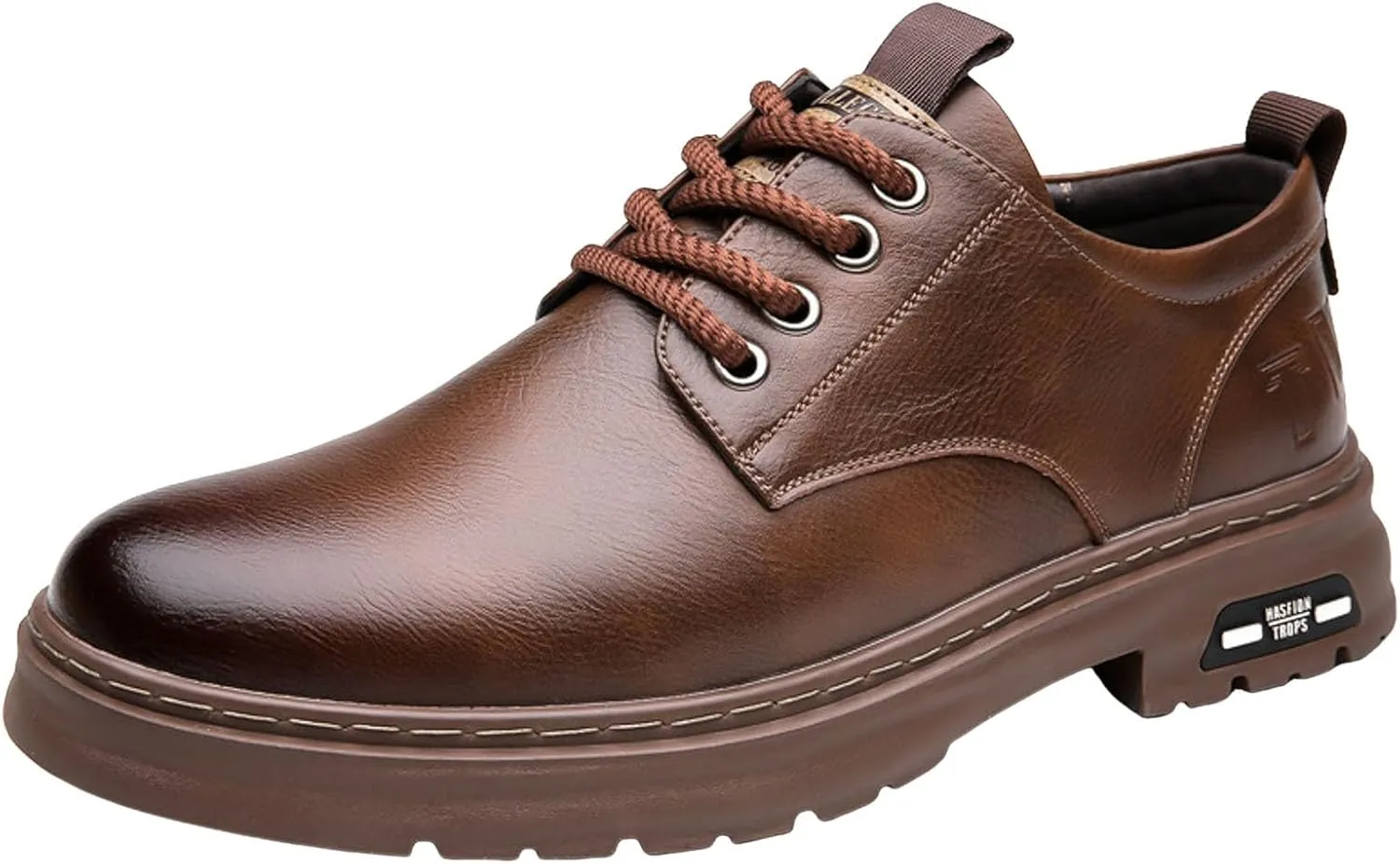 Mens Casual Plain Toe Derby with Comfort Thick Sole Arch Support Leather Shoes for Men Daily Work Supple Business Formal Derby Lacu up Leather Low Top Boots Durable Non Slip Sole