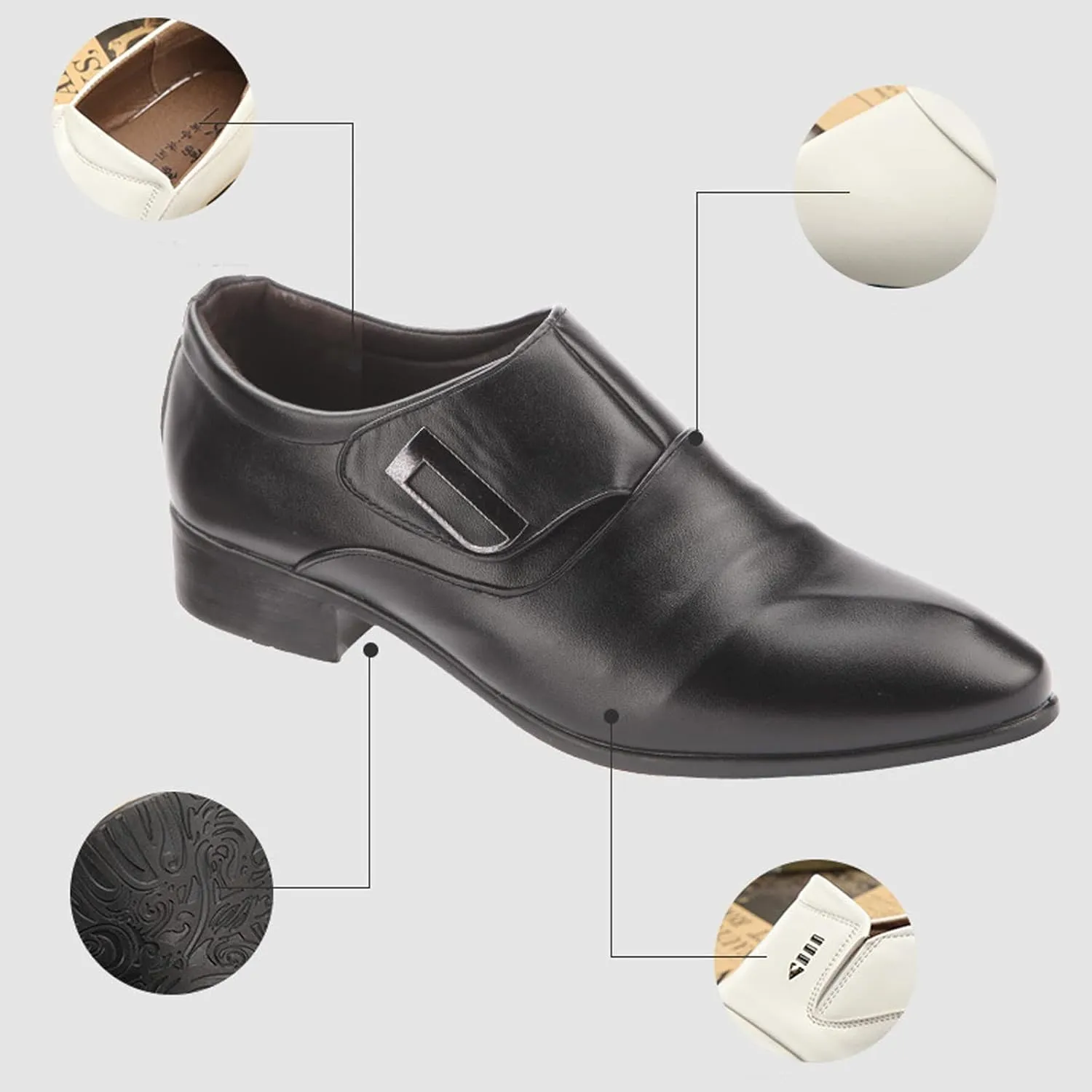 Mens Casual Single Buckle Monk Strap Low Heel Dress Leather Shoes for Men Supple Matte Leather Business Shoes Comfort Formal Dress Shoe Durable Slip on Boots Waterproof Mens Monk