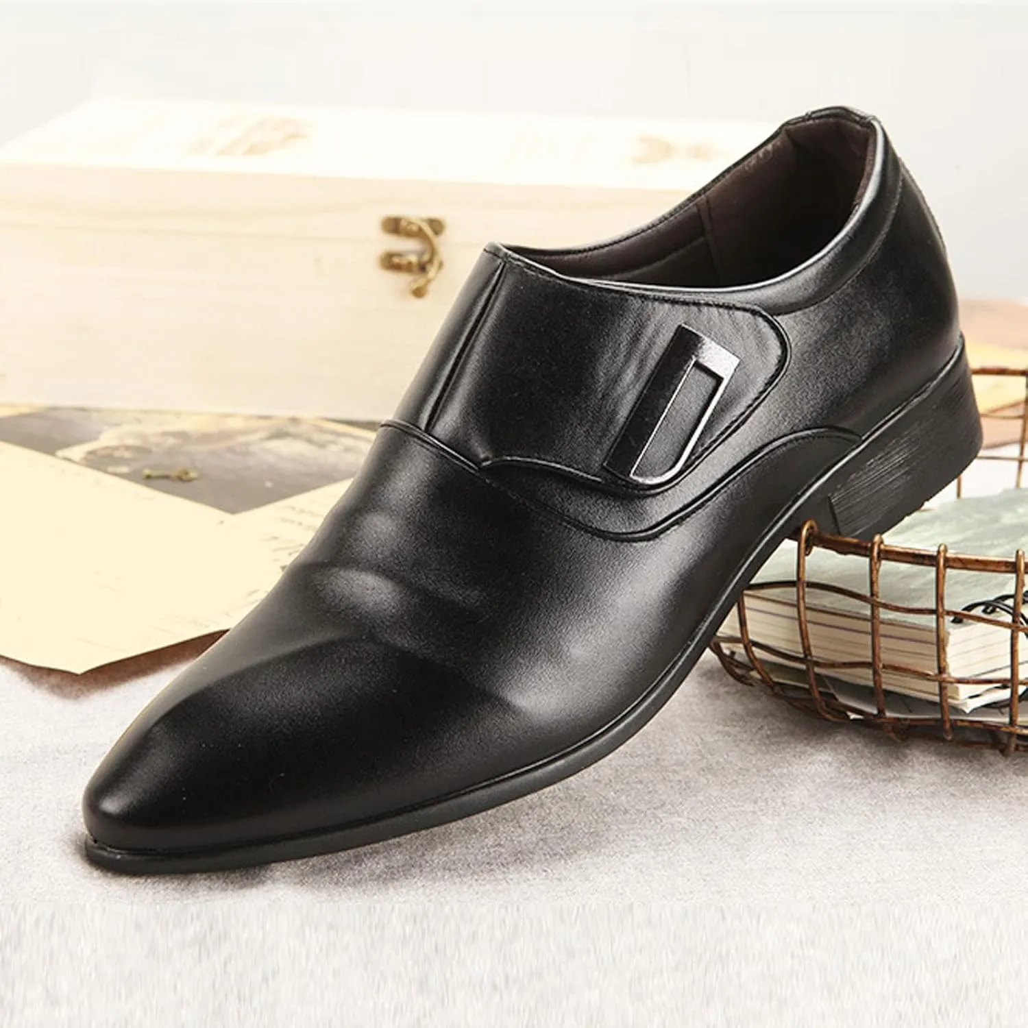 Mens Casual Single Buckle Monk Strap Low Heel Dress Leather Shoes for Men Supple Matte Leather Business Shoes Comfort Formal Dress Shoe Durable Slip on Boots Waterproof Mens Monk