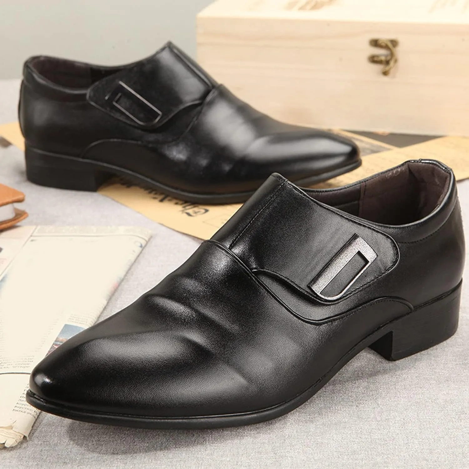 Mens Casual Single Buckle Monk Strap Low Heel Dress Leather Shoes for Men Supple Matte Leather Business Shoes Comfort Formal Dress Shoe Durable Slip on Boots Waterproof Mens Monk