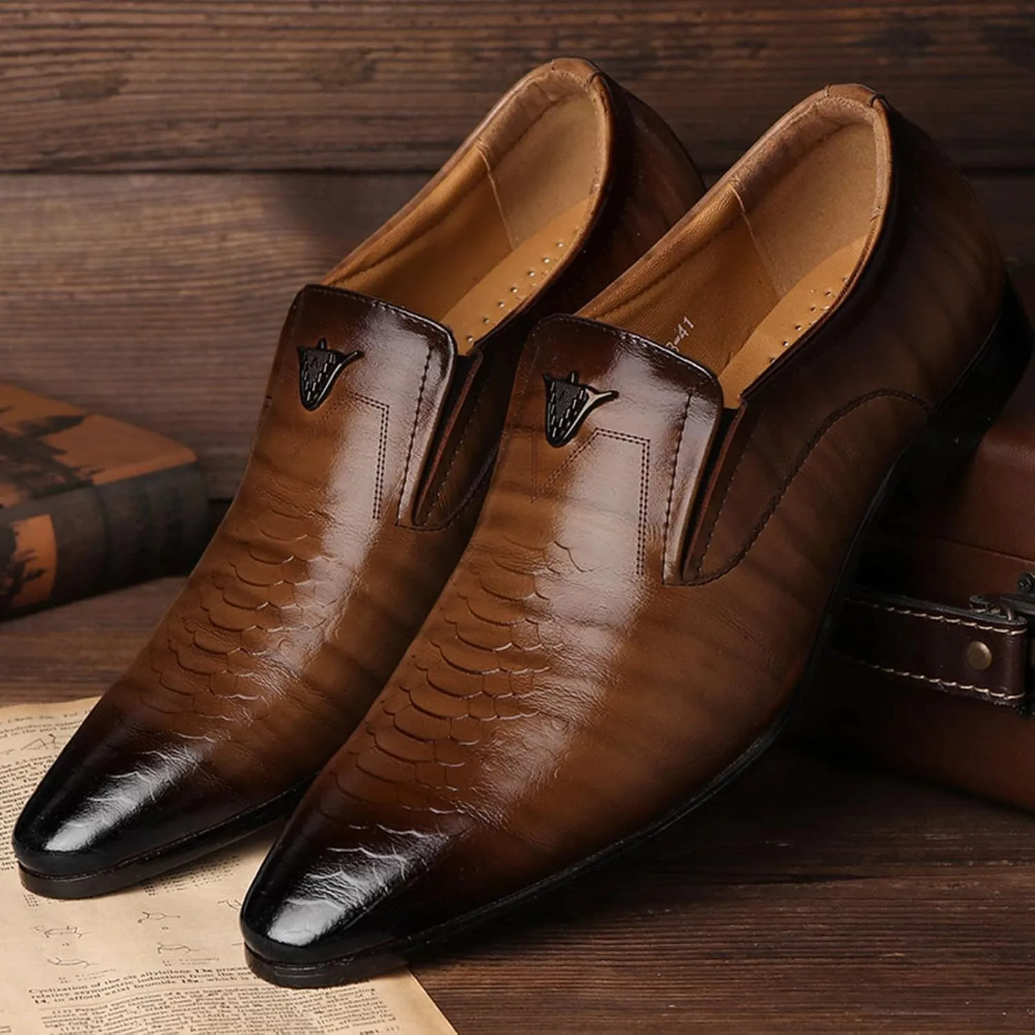 Mens Classic Business Formal Shoes Comfortable Low Heel Matte Leather Dress Shoes Non Slip Office Leather Shoe Elegant Dating Shoe for Men with Durable Sole Arch Supprot Business Footwear