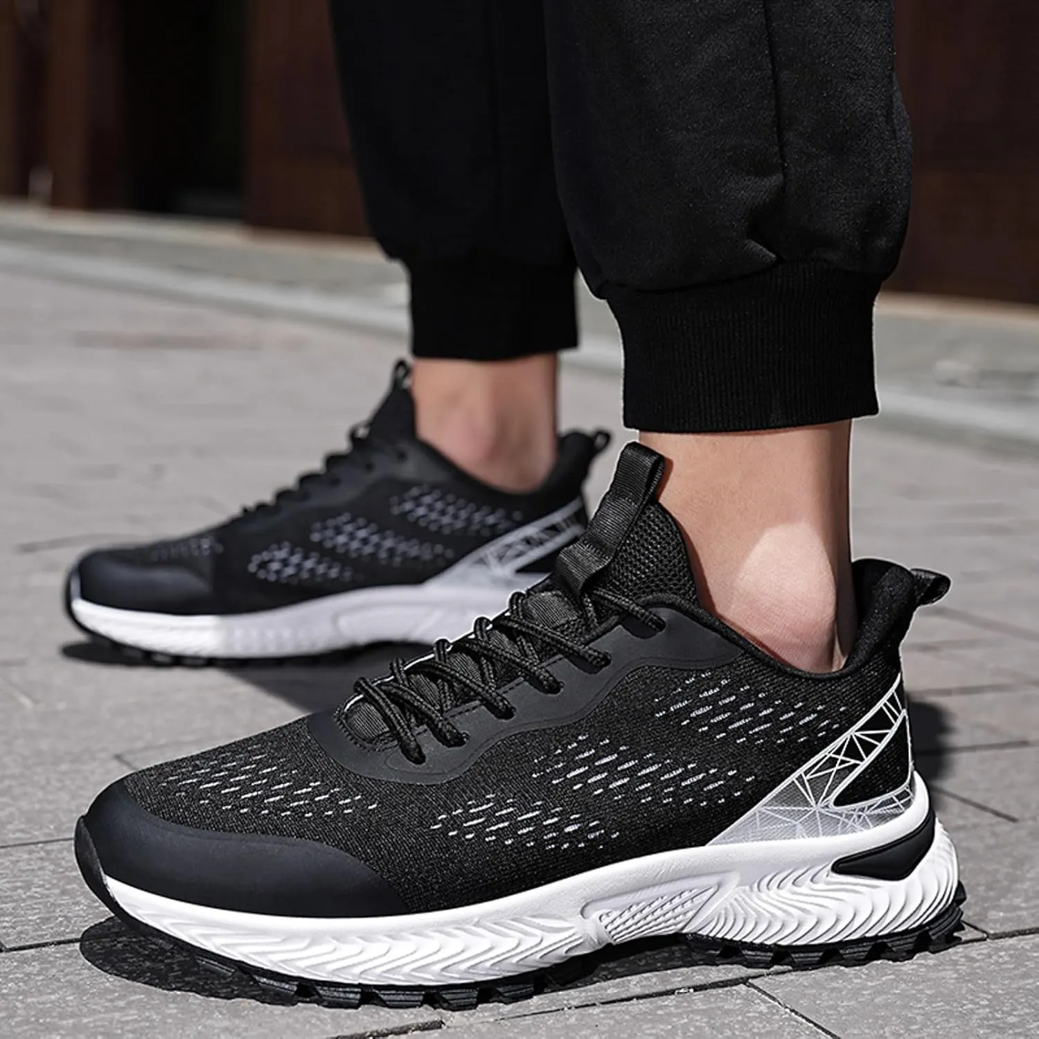 Men's Classic Casual Jogging Sneakers Comfortable Breathable Lace Up Sneaker Breathable Diabetic Shoes for Men