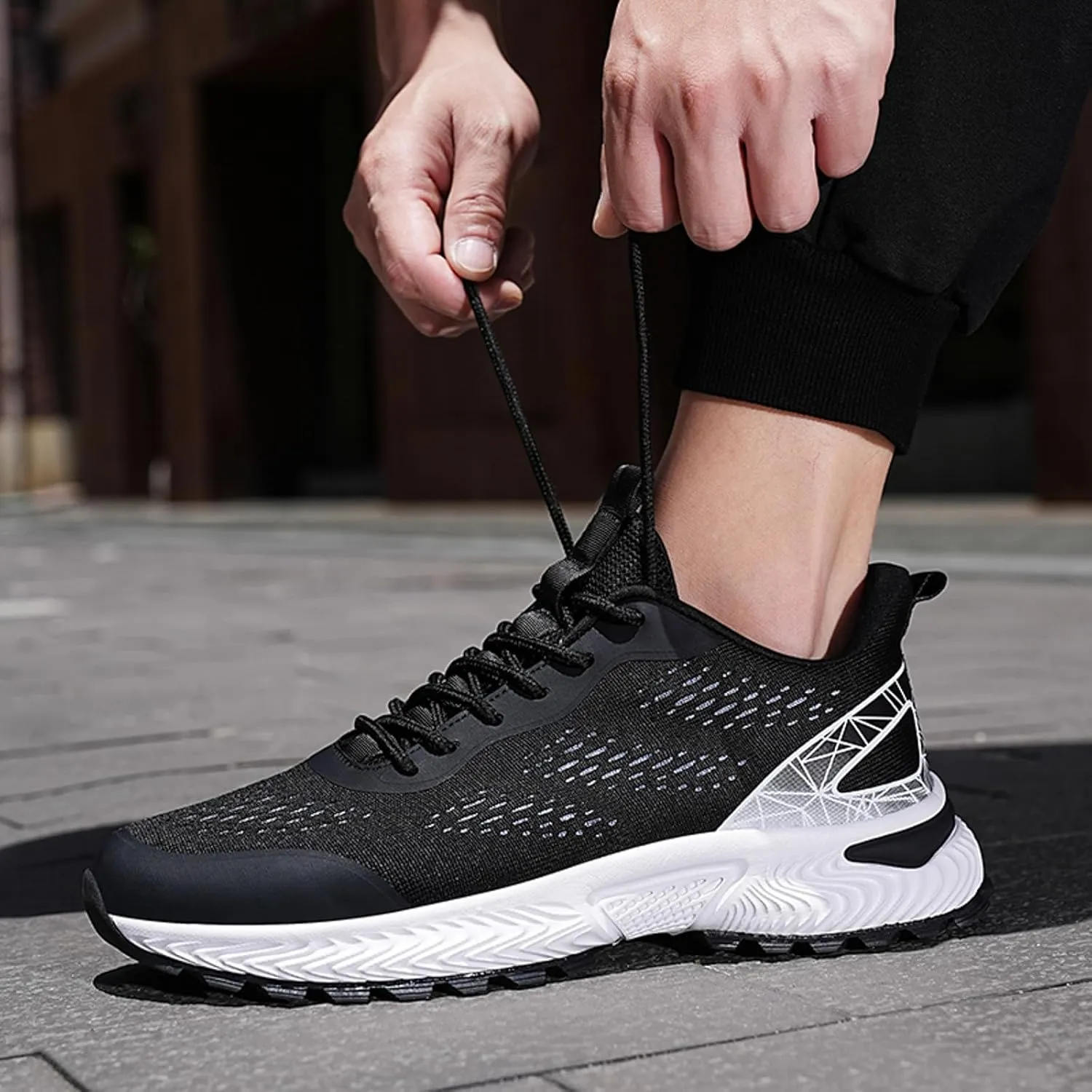 Men's Classic Casual Jogging Sneakers Comfortable Breathable Lace Up Sneaker Breathable Diabetic Shoes for Men