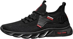 Mens Cushion Running Shoes with Breathable Mesh Knit,Lightweight Non-Slip Waking Hiking Low Top Shoes,Simple Black Sports Fitness Sneaker for Men with Arch Support and Durable Sole