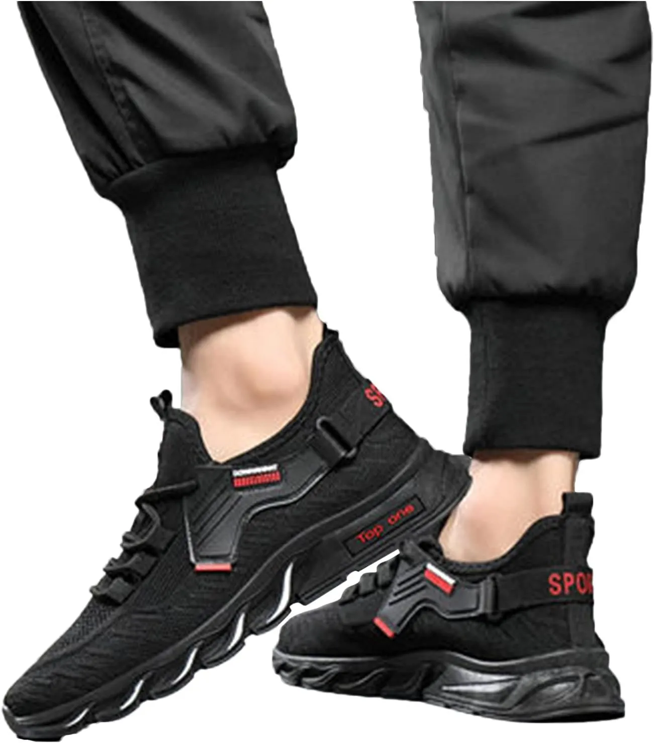 Mens Cushion Running Shoes with Breathable Mesh Knit,Lightweight Non-Slip Waking Hiking Low Top Shoes,Simple Black Sports Fitness Sneaker for Men with Arch Support and Durable Sole