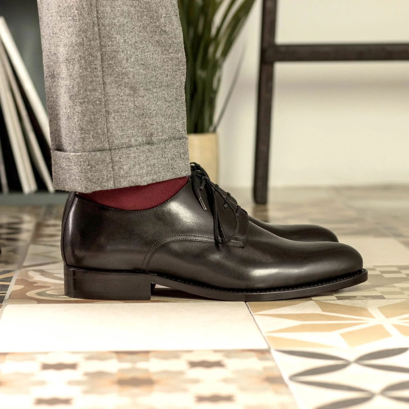 Men's Derby Leather Shoes Goodyear Welt Wide Plus Size Black 5244