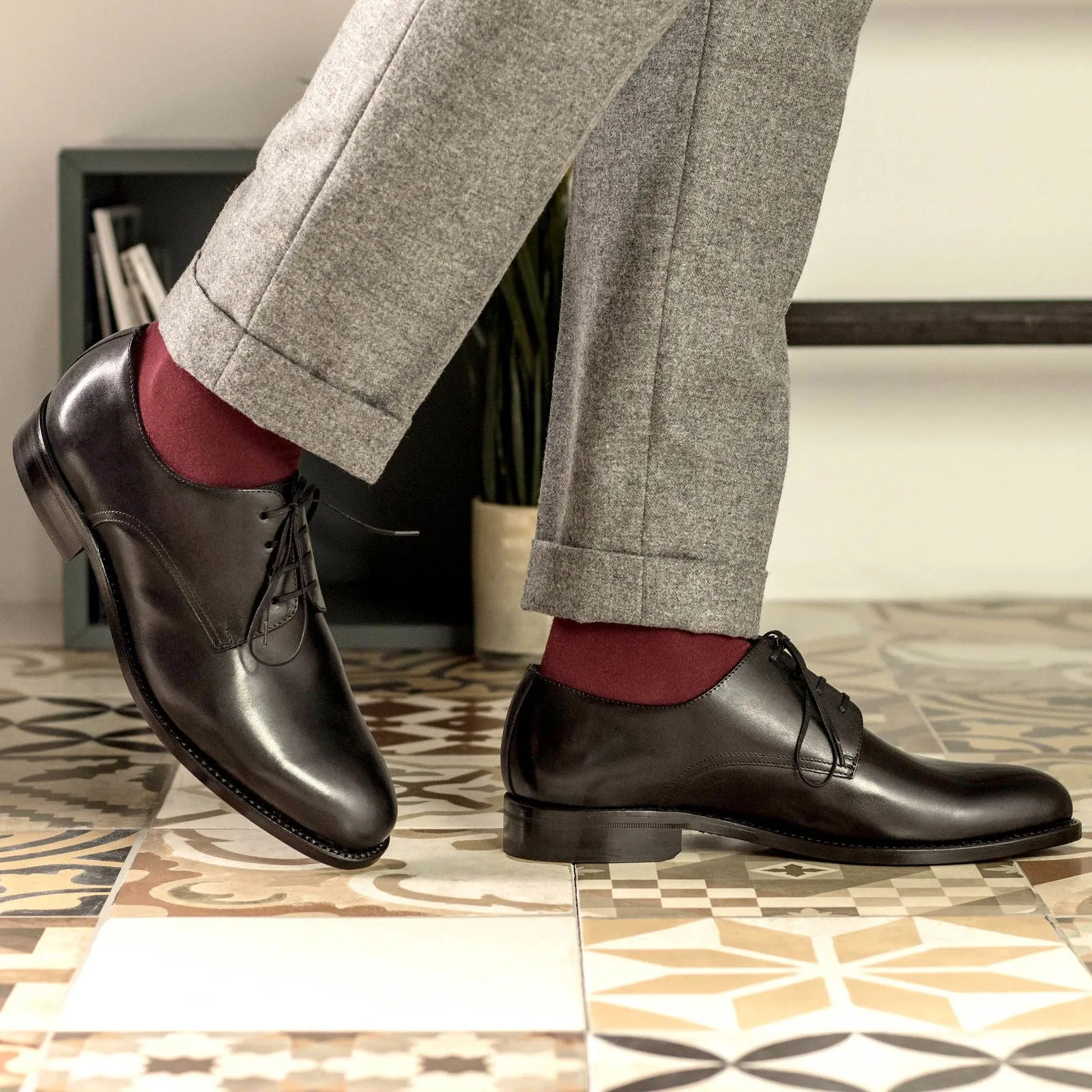 Men's Derby Leather Shoes Goodyear Welt Wide Plus Size Black 5244