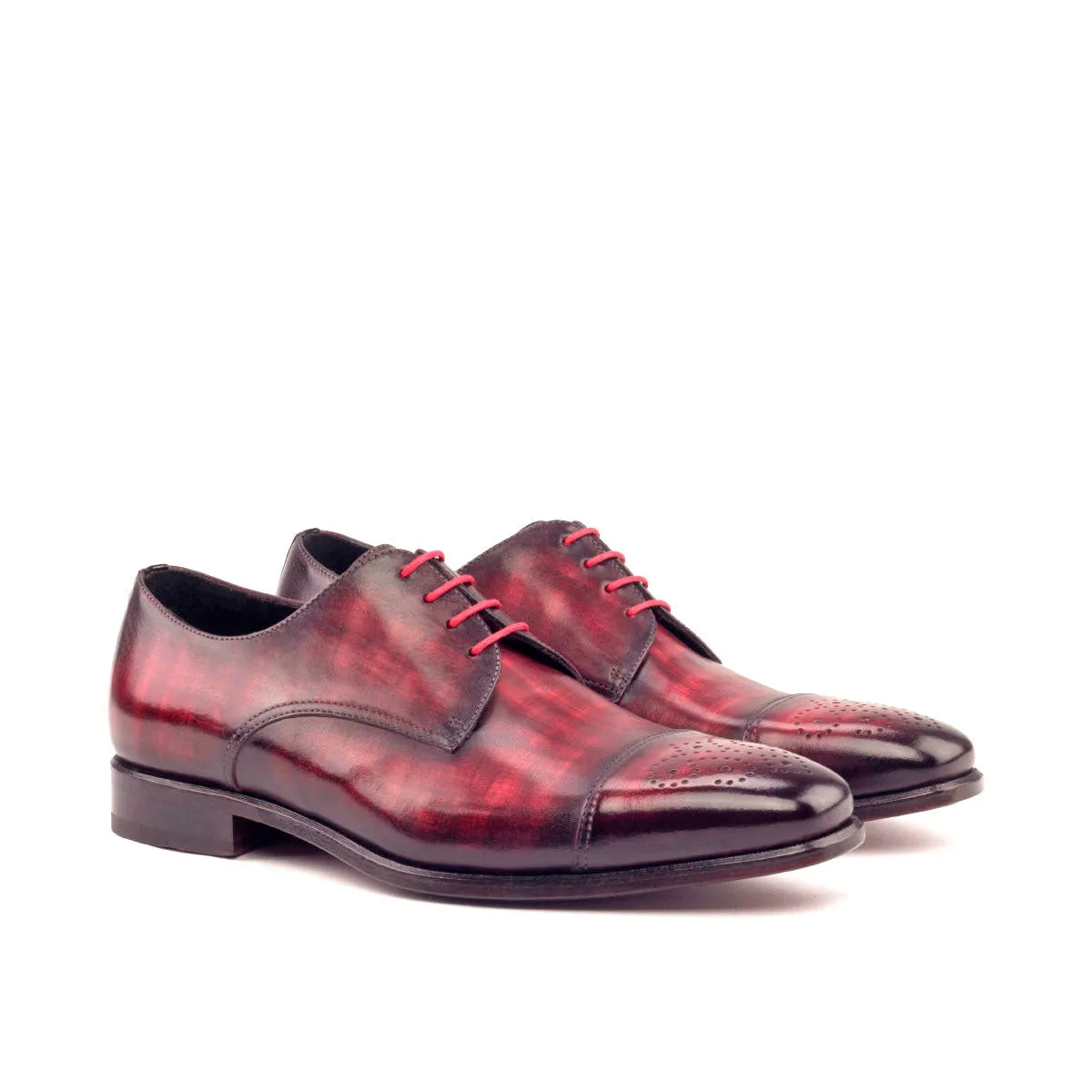 Men's Derby Shoes Patina Leather Wide Plus Size Black Burgundy 2611