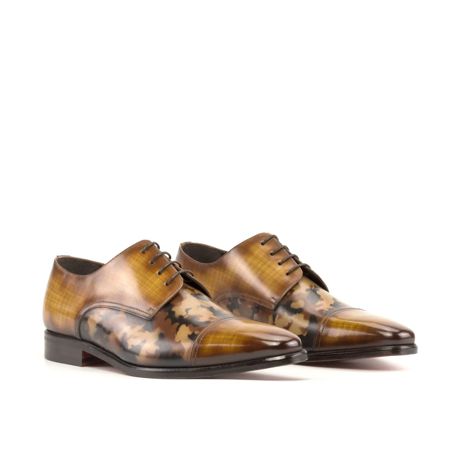 Men's Derby Shoes Patina Leather Wide Plus Size Brown 5357