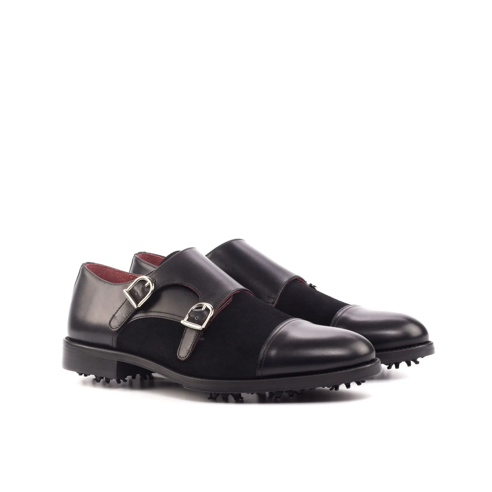 Men's Double Monk Golf Leather Shoes Wide Plus Size Black 4637