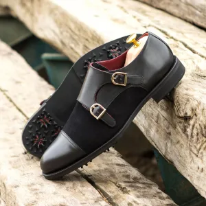Men's Double Monk Golf Leather Shoes Wide Plus Size Black 4637