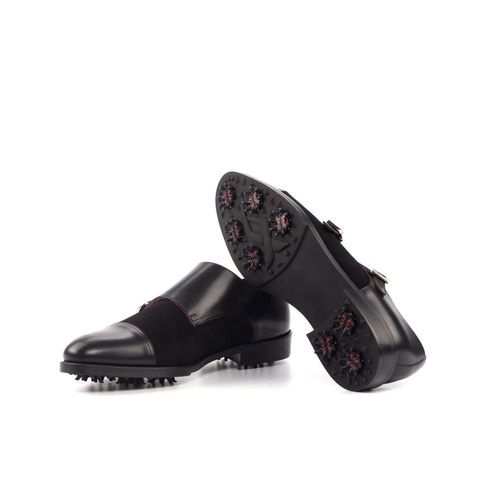 Men's Double Monk Golf Leather Shoes Wide Plus Size Black 4637