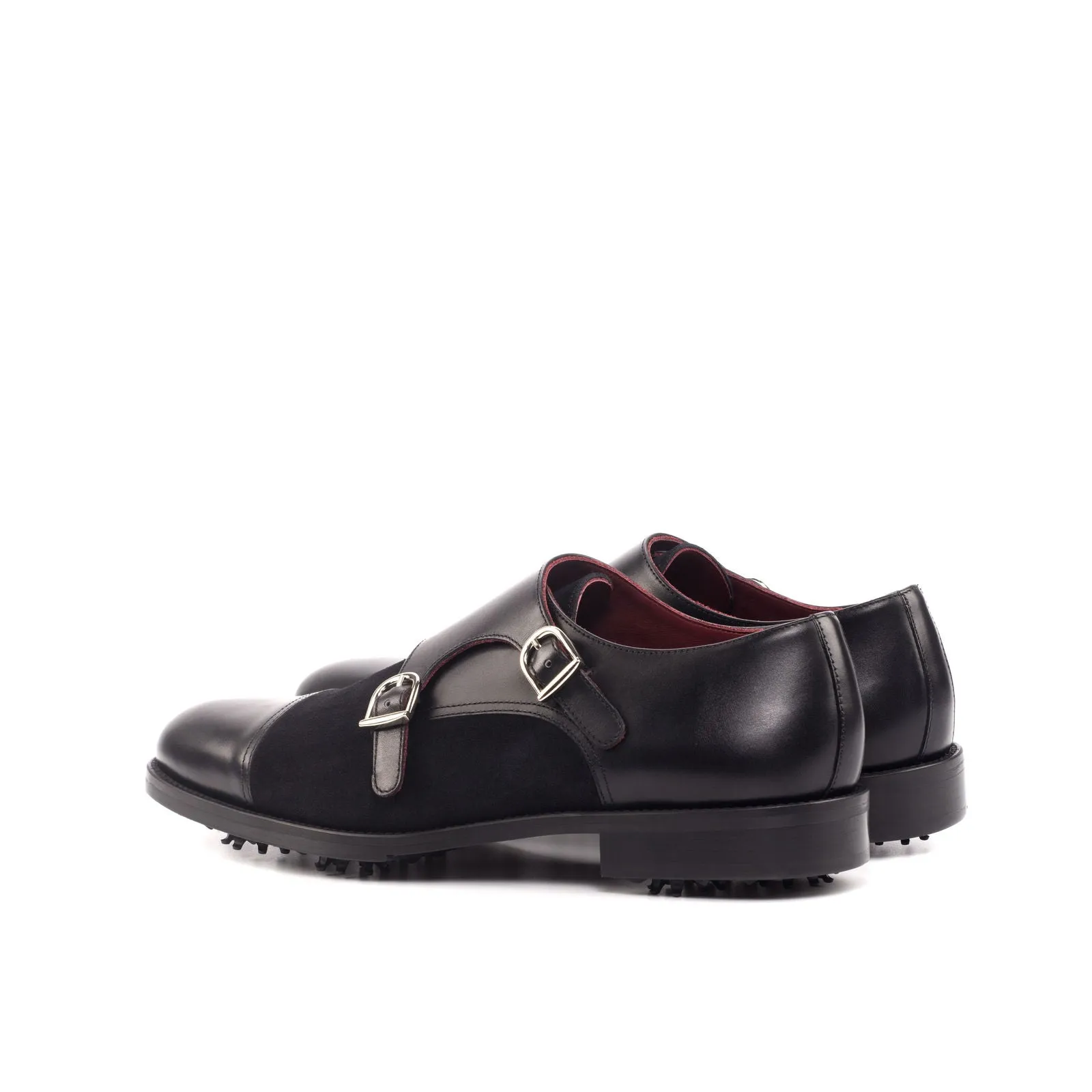 Men's Double Monk Golf Leather Shoes Wide Plus Size Black 4637