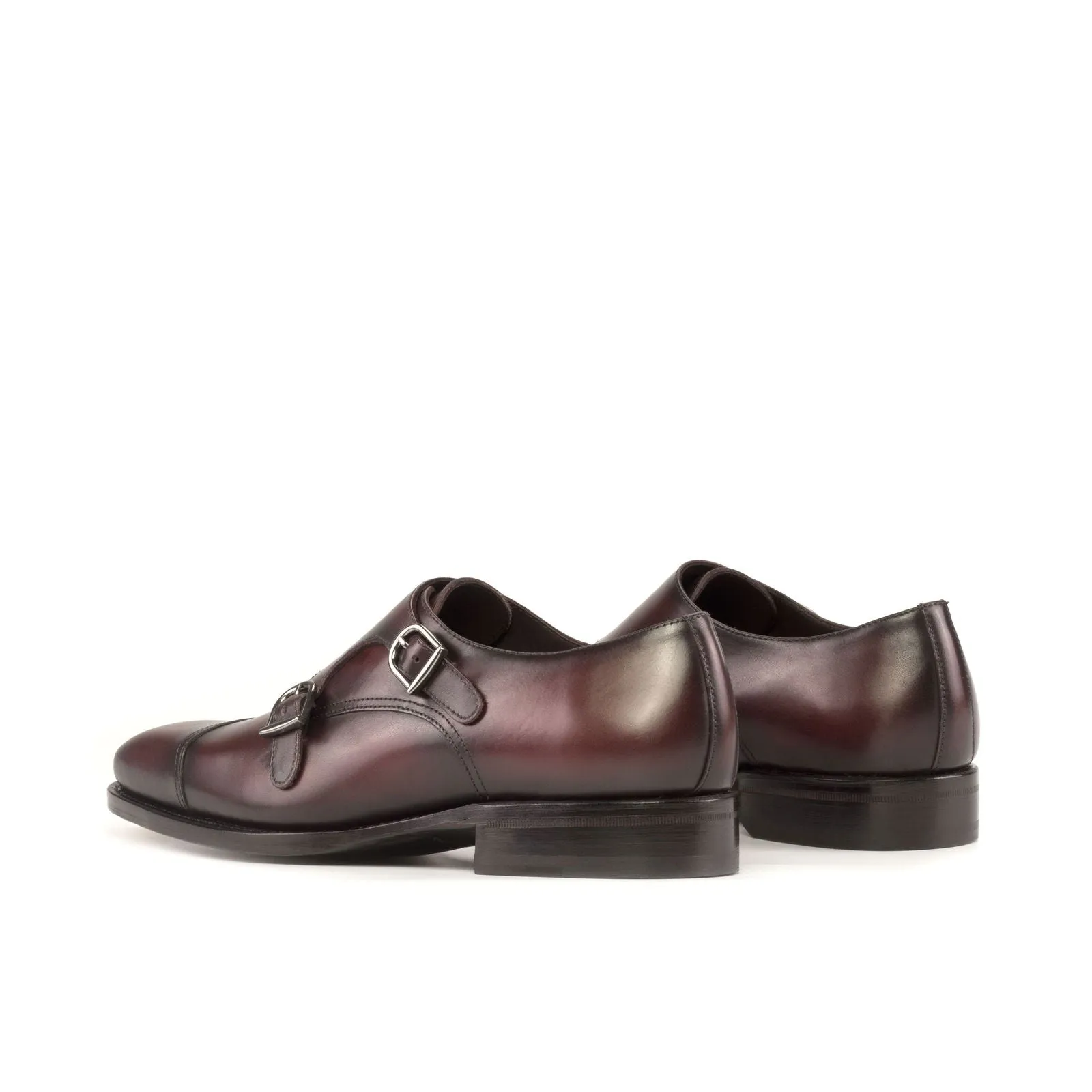 Men's Double Monk Leather Shoes Goodyear Welt Wide Plus Size Burgundy 5404