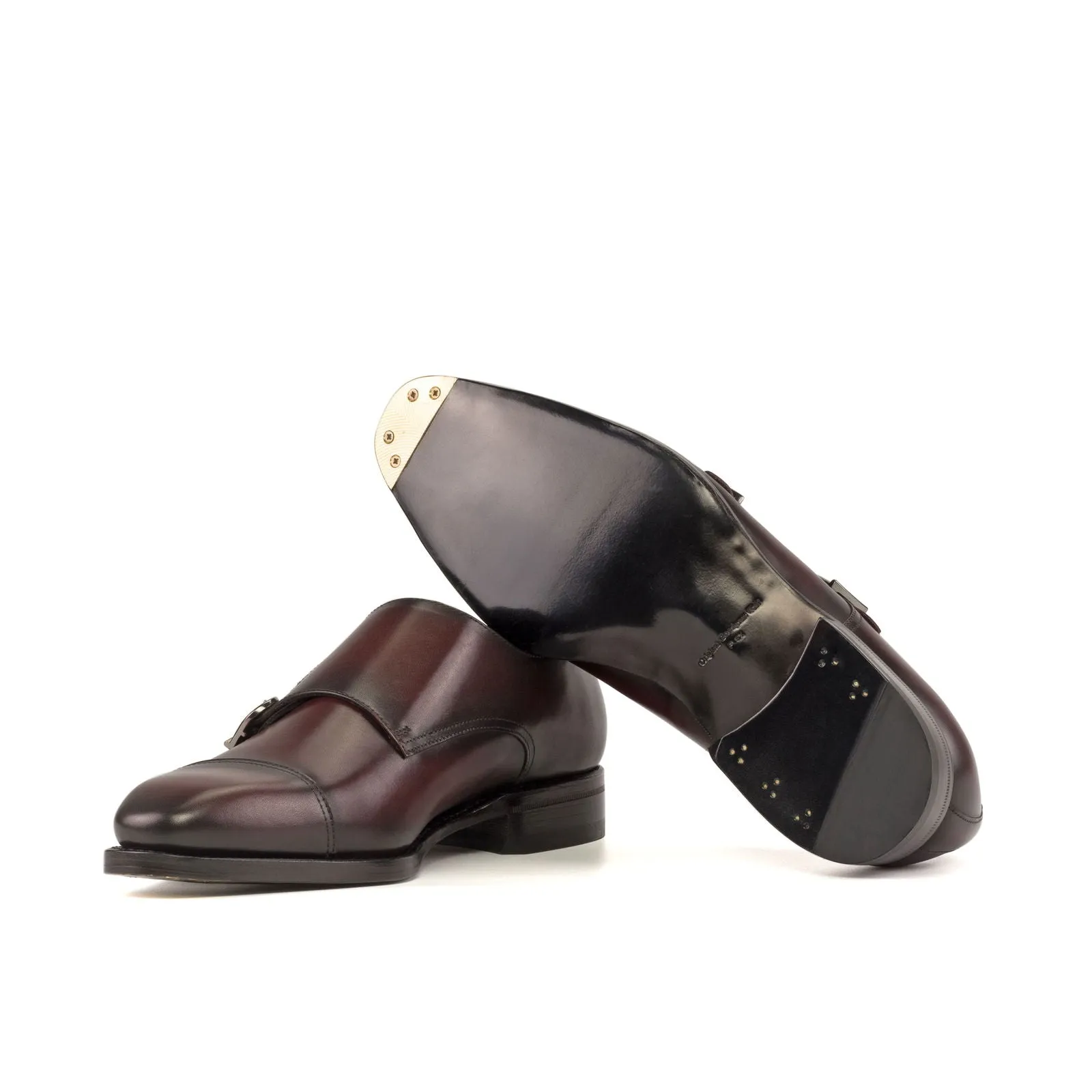 Men's Double Monk Leather Shoes Goodyear Welt Wide Plus Size Burgundy 5404