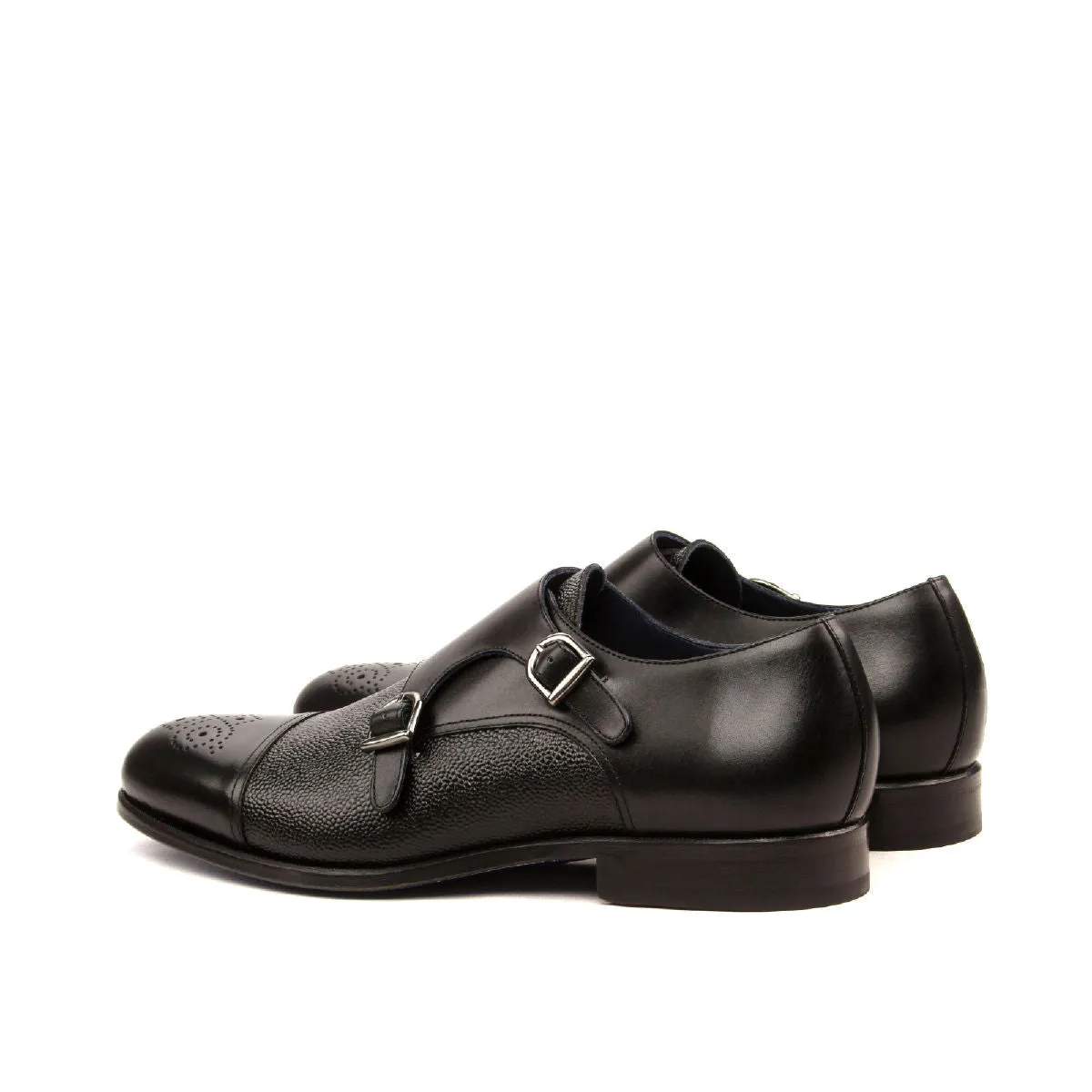 Men's Double Monk Leather Shoes Wide Plus Size Black 2438