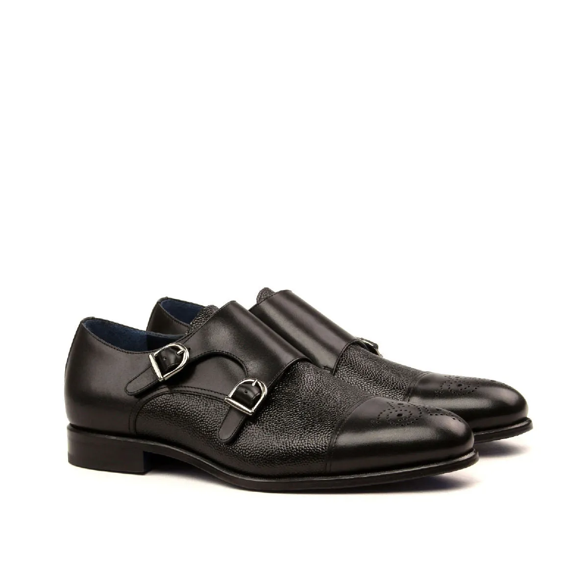 Men's Double Monk Leather Shoes Wide Plus Size Black 2438