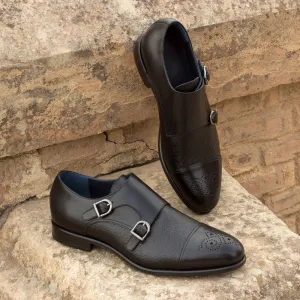 Men's Double Monk Leather Shoes Wide Plus Size Black 2438