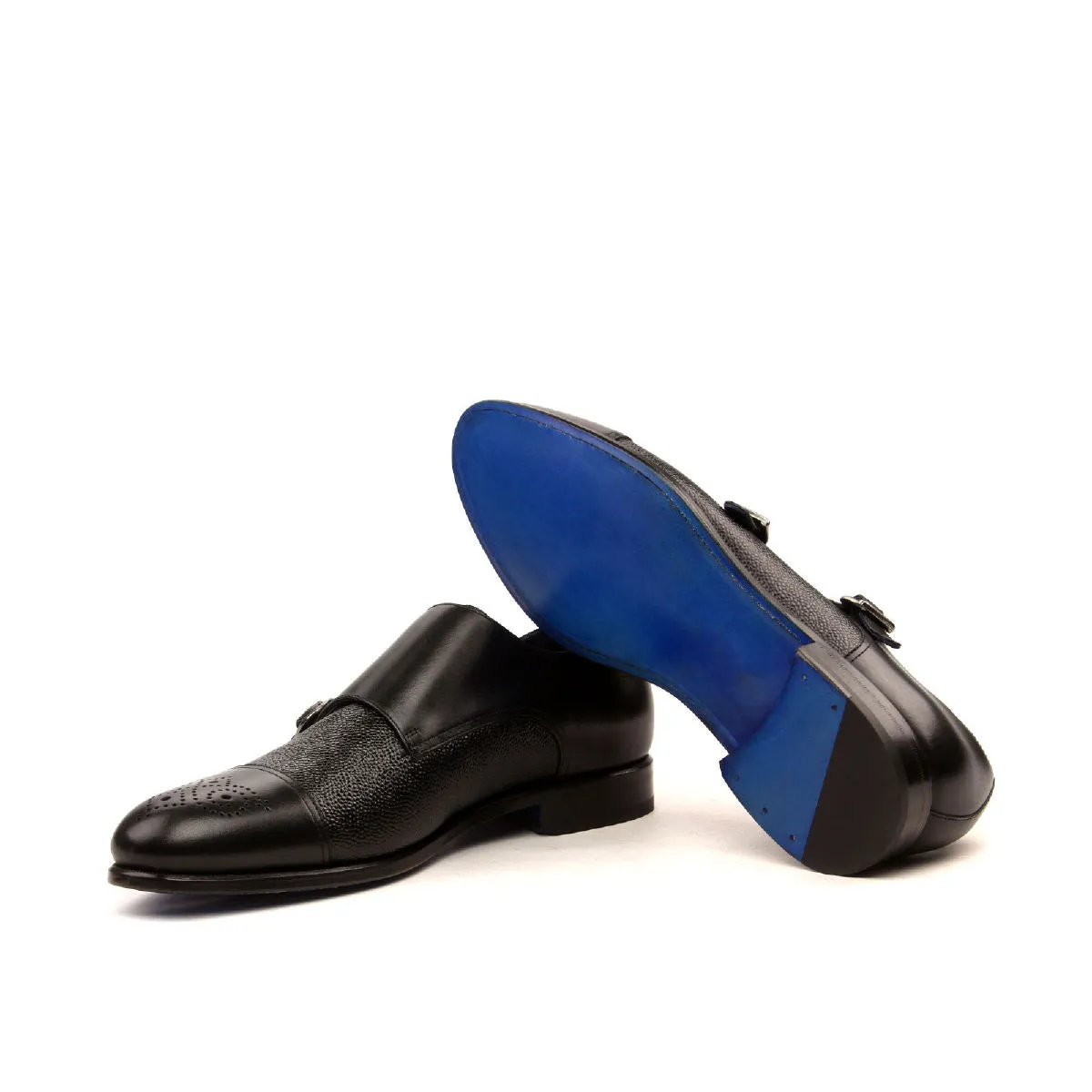 Men's Double Monk Leather Shoes Wide Plus Size Black 2438