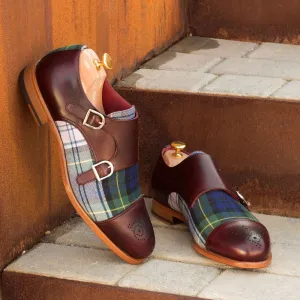 Men's Double Monk Leather Shoes Wide Plus Size Blue Burgundy 2604