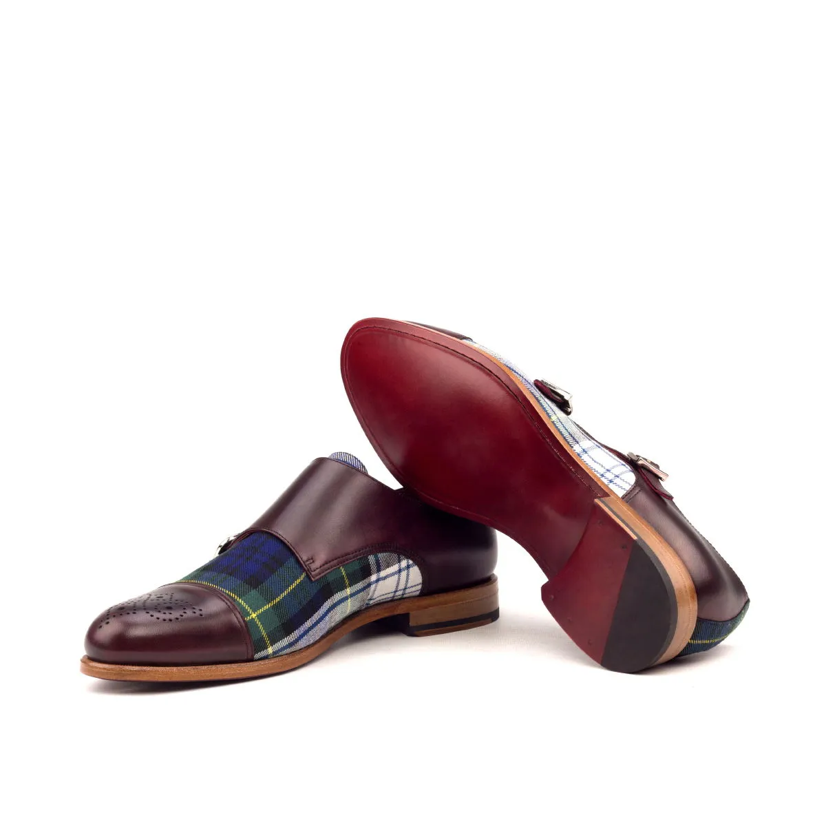 Men's Double Monk Leather Shoes Wide Plus Size Blue Burgundy 2604