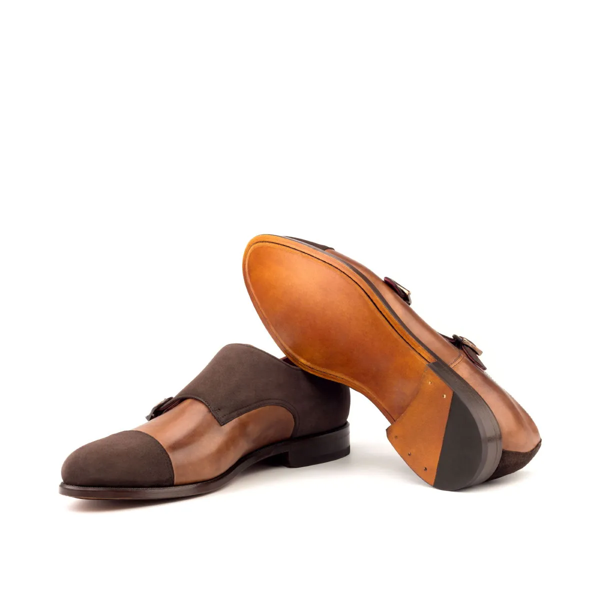 Men's Double Monk Leather Shoes Wide Plus Size Brown 2720