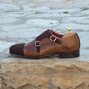 Men's Double Monk Leather Shoes Wide Plus Size Brown 2720