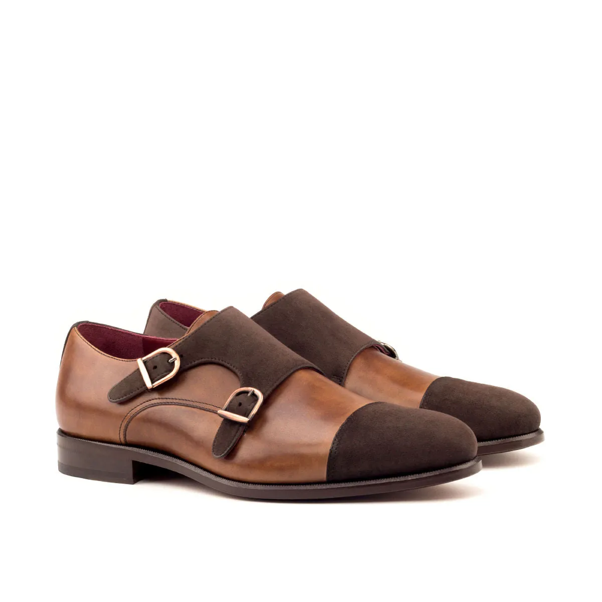Men's Double Monk Leather Shoes Wide Plus Size Brown 2720