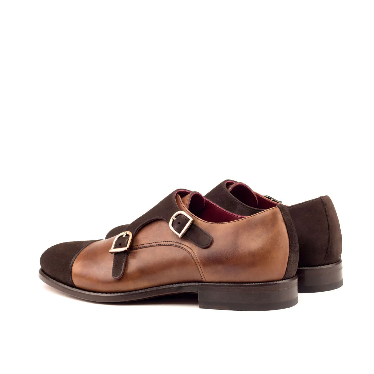 Men's Double Monk Leather Shoes Wide Plus Size Brown 2720