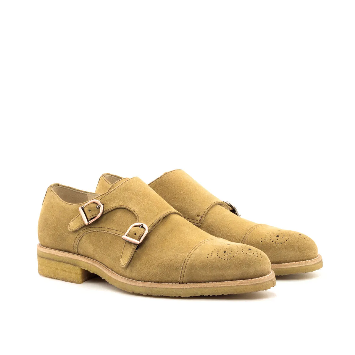 Men's Double Monk Leather Shoes Wide Plus Size Brown 2743