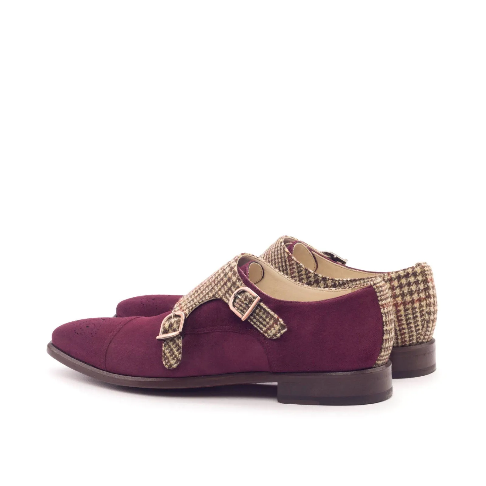 Men's Double Monk Leather Shoes Wide Plus Size Brown Burgundy 3087