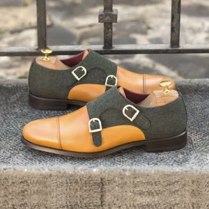 Men's Double Monk Leather Shoes Wide Plus Size Green Brown 4555