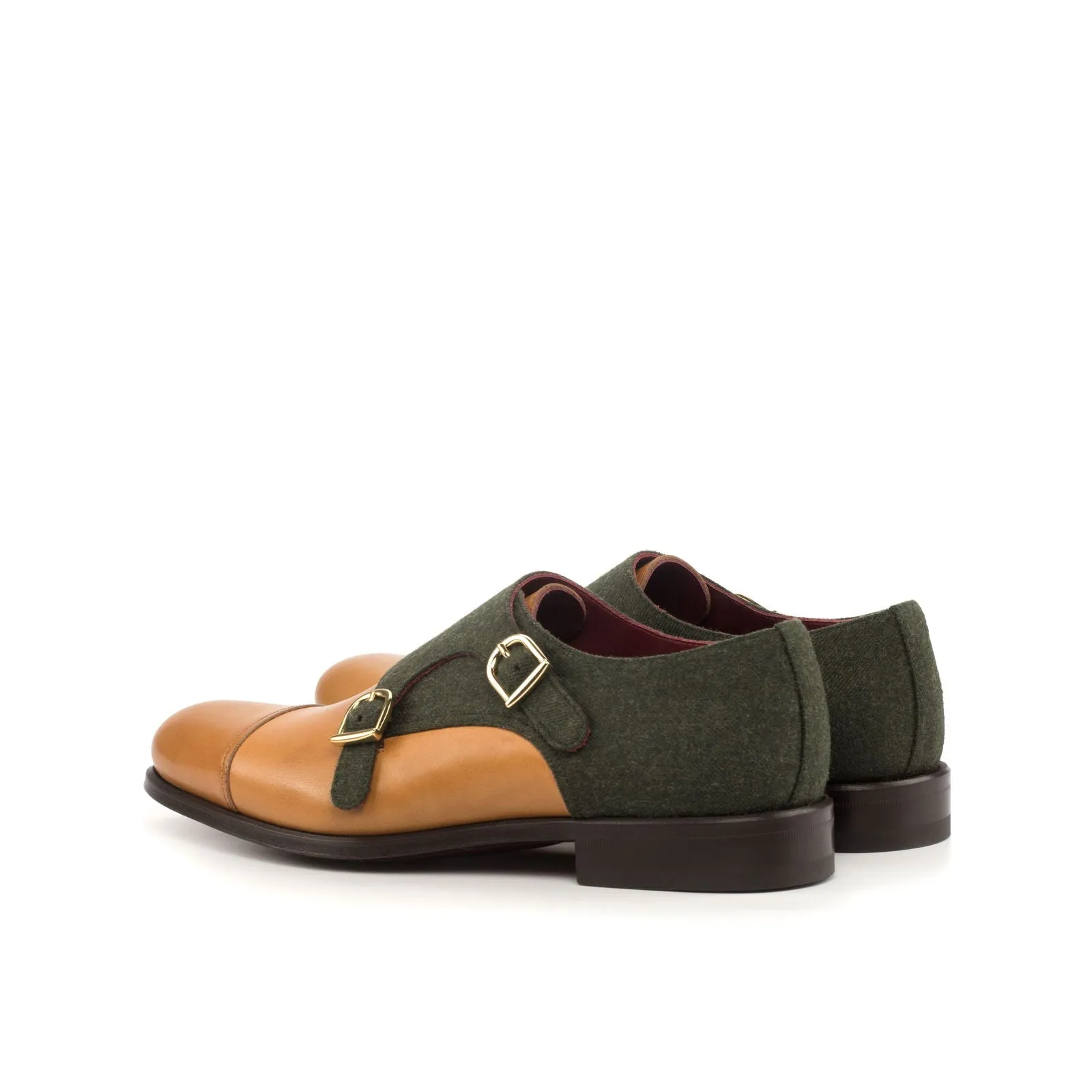 Men's Double Monk Leather Shoes Wide Plus Size Green Brown 4555