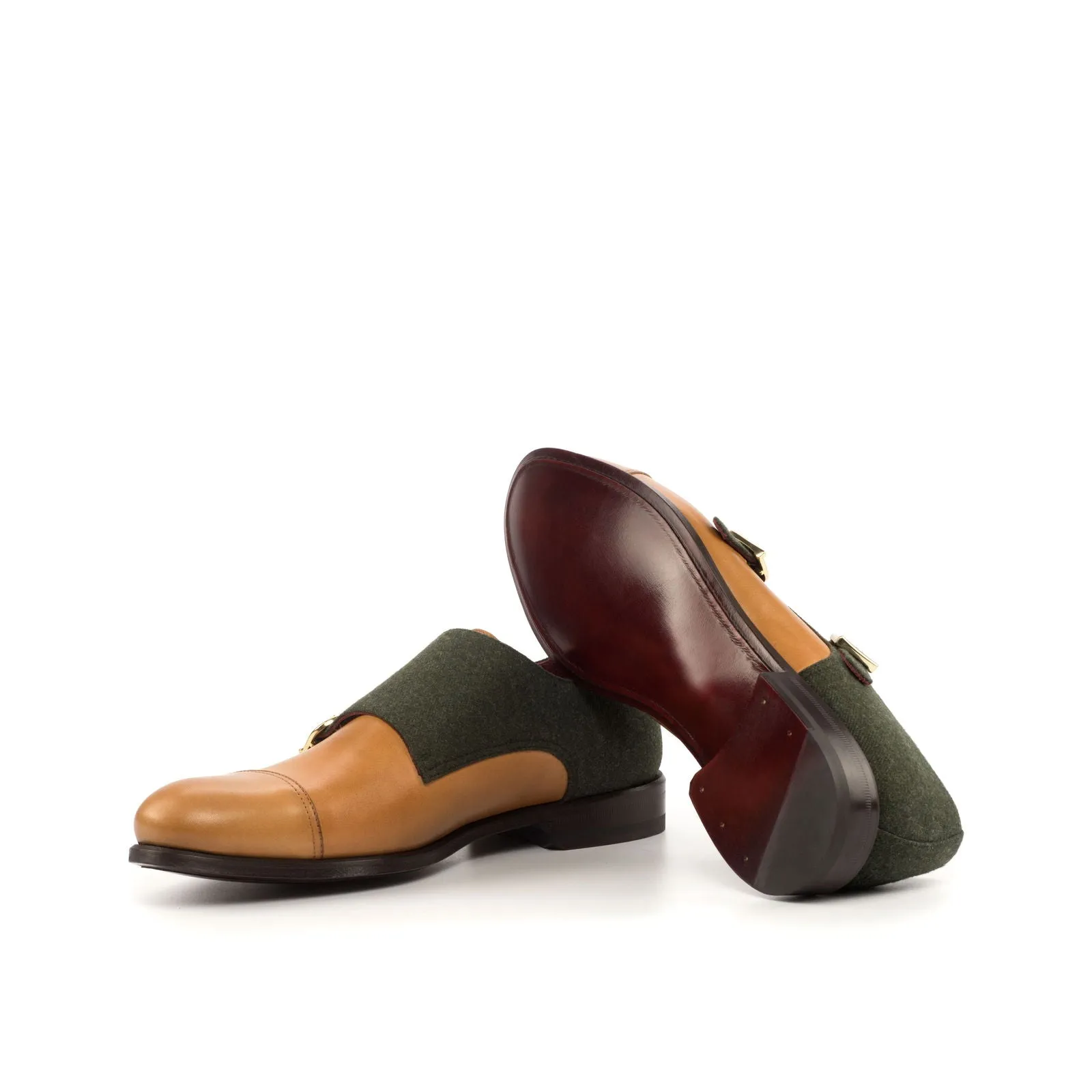 Men's Double Monk Leather Shoes Wide Plus Size Green Brown 4555