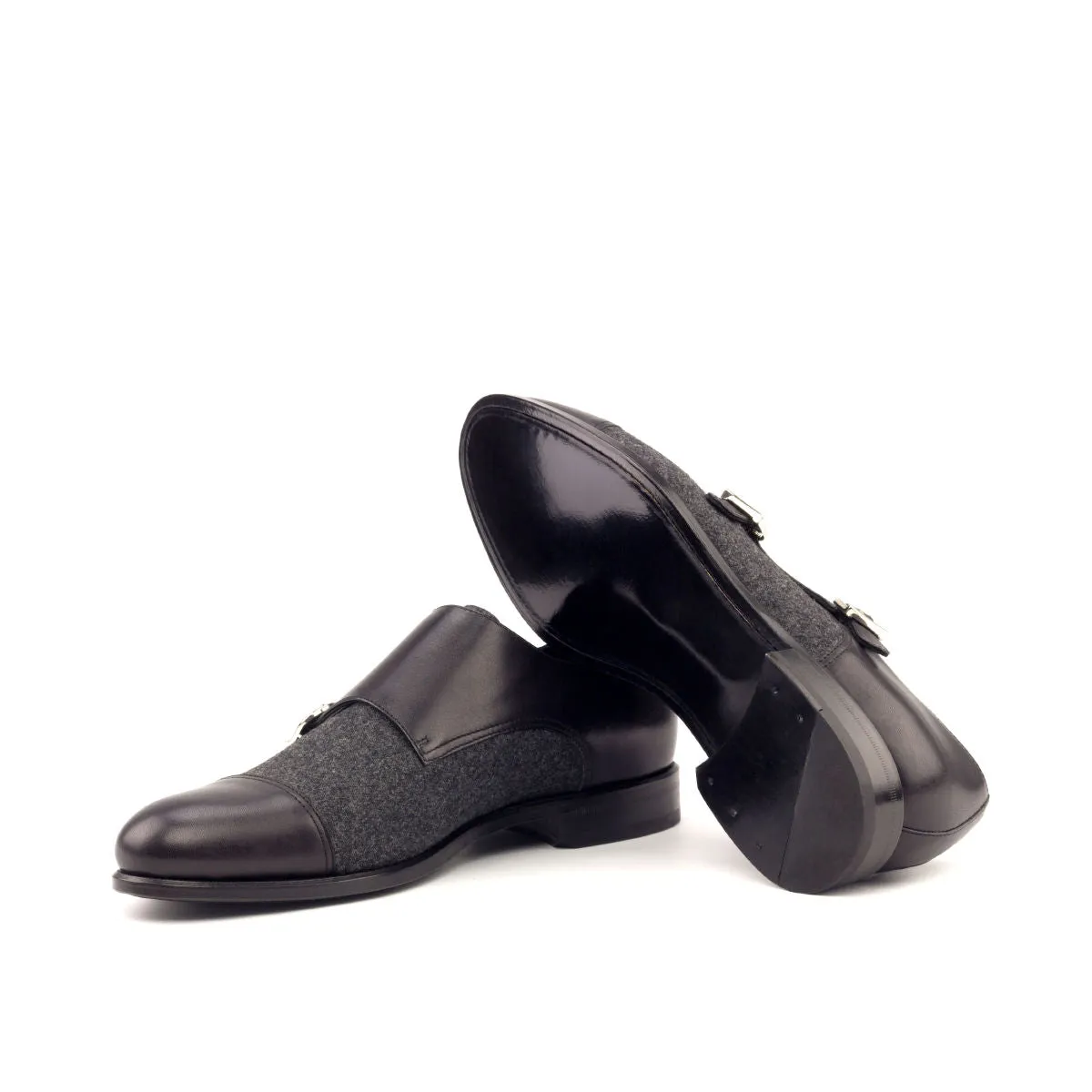 Men's Double Monk Leather Shoes Wide Plus Size Grey Black 2644