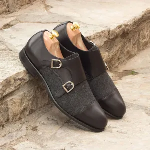 Men's Double Monk Leather Shoes Wide Plus Size Grey Black 2644