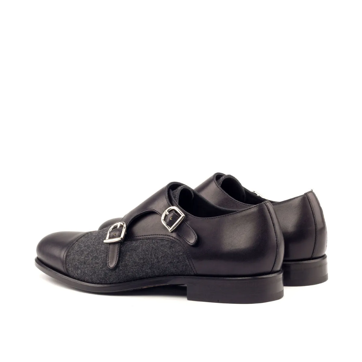 Men's Double Monk Leather Shoes Wide Plus Size Grey Black 2644