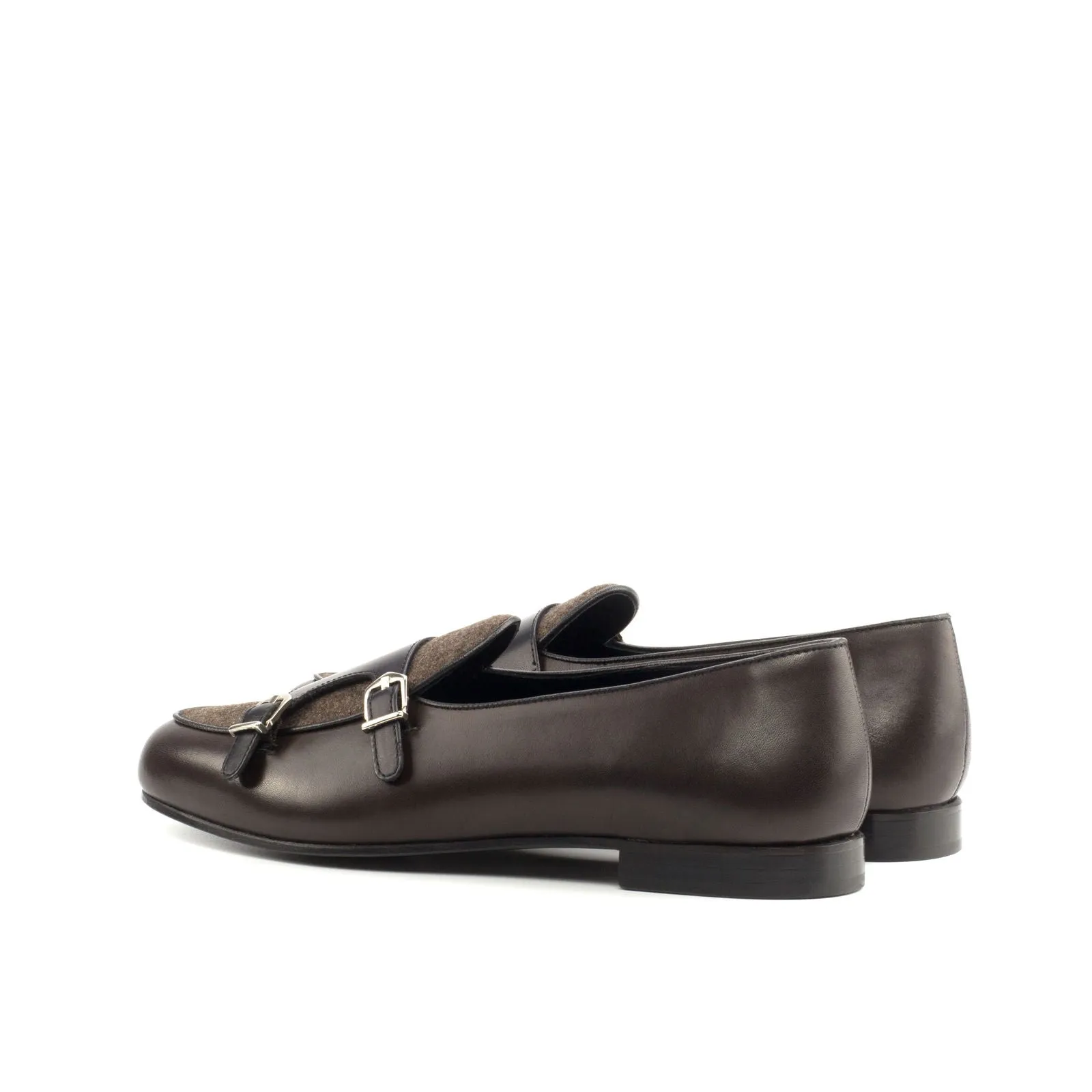 Men's Double Monk Leather Slippers Wide Plus Size Brown Dark Brown 4261