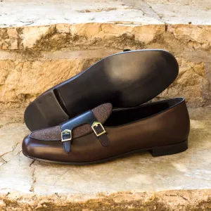 Men's Double Monk Leather Slippers Wide Plus Size Brown Dark Brown 4261
