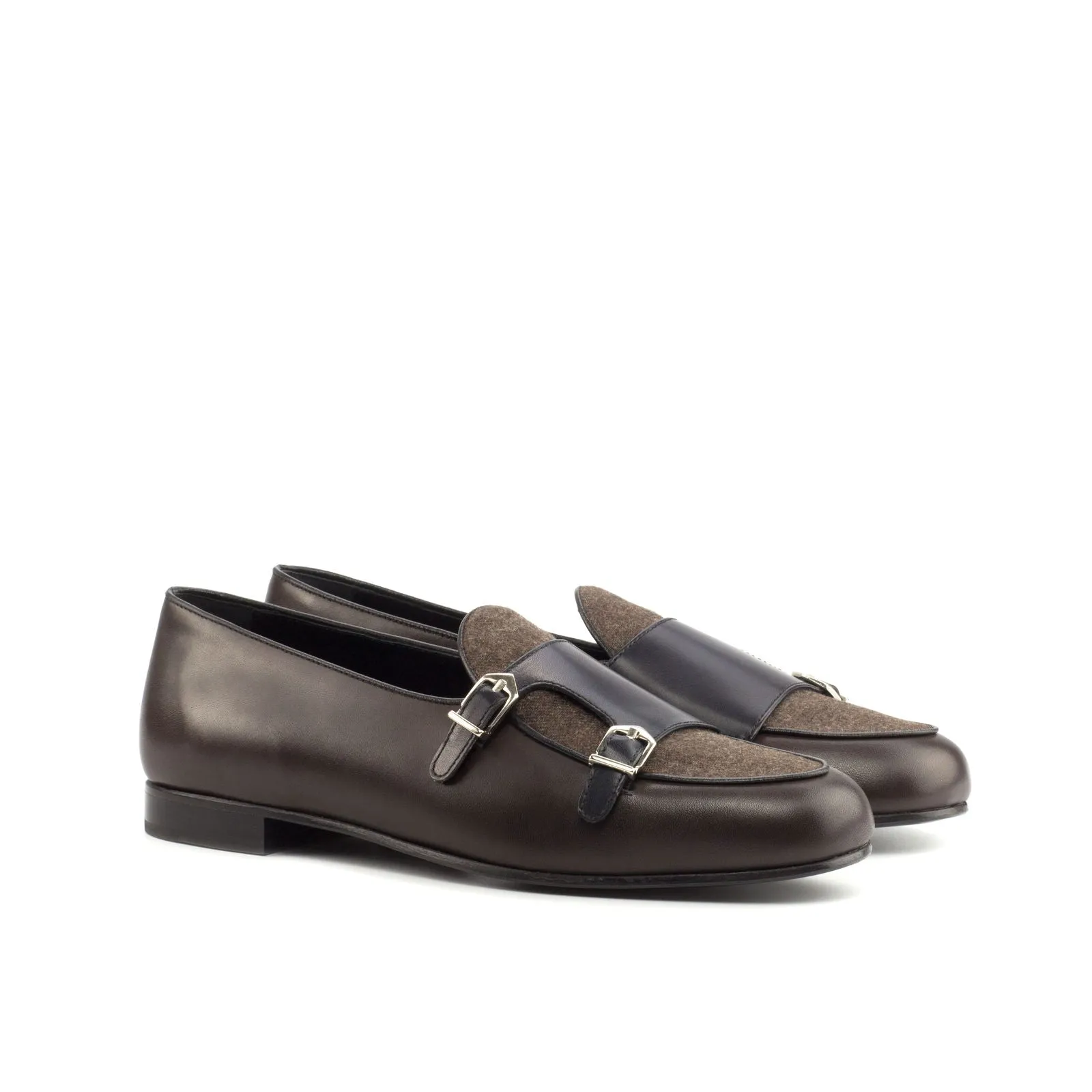 Men's Double Monk Leather Slippers Wide Plus Size Brown Dark Brown 4261